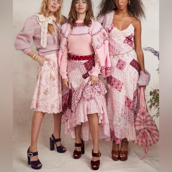 LoveShackFancy Silk Floral Lace Burgundy Leaves Ritchie Maxi Skirt NWT - Picture 8 of 17